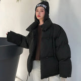 Korean Style 2019 Winter Jacket Women Stand Collar Solid Black White Female Down Coat Loose Oversized Womens Short Parka