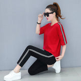 S-XXXL Plus Size Autumn 2 Piece Set Women Black Print Striped Sport Sweatshirt Pants Tracksuit Streetwear Casual Two Piece Set