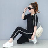 S-XXXL Plus Size Autumn 2 Piece Set Women Black Print Striped Sport Sweatshirt Pants Tracksuit Streetwear Casual Two Piece Set