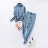 Autumn and Winter Explosions Sportswear High Collar Sweater Knit Pants Suit Casual Women's Two-piece Suit