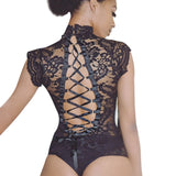 InstaHot Mesh Lace Bodysuit Women Sexy Backless Lace Up Sleeveless Rompers Party Club Ruffles Black White Slim Bodysuit 2019 New