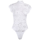 InstaHot Mesh Lace Bodysuit Women Sexy Backless Lace Up Sleeveless Rompers Party Club Ruffles Black White Slim Bodysuit 2019 New