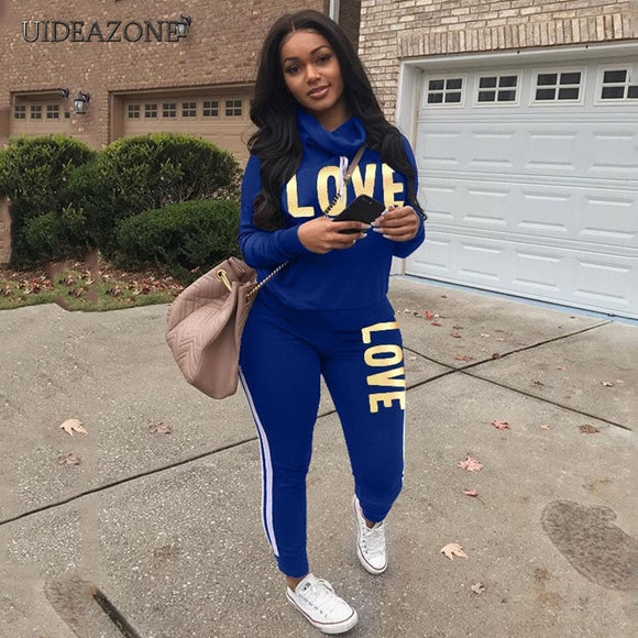 Plus Size 2019 New PINK Letter Print Two Piece Set Sportswear Tracksuit Women High Neck Conjunto Feminino Sweatshirt Set Outfits