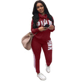 Plus Size 2019 New PINK Letter Print Two Piece Set Sportswear Tracksuit Women High Neck Conjunto Feminino Sweatshirt Set Outfits